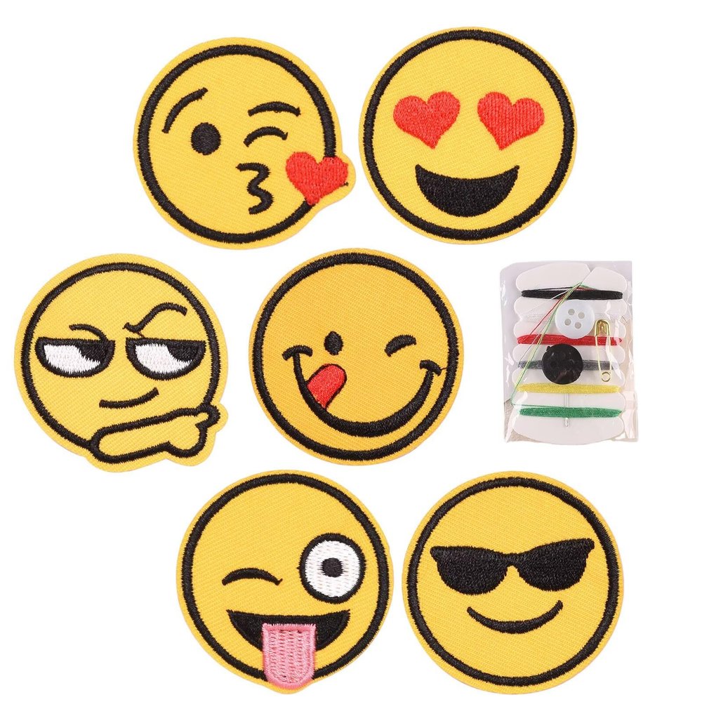 Embroidered Patches, 6 pcs Smile Face Iron-On Set