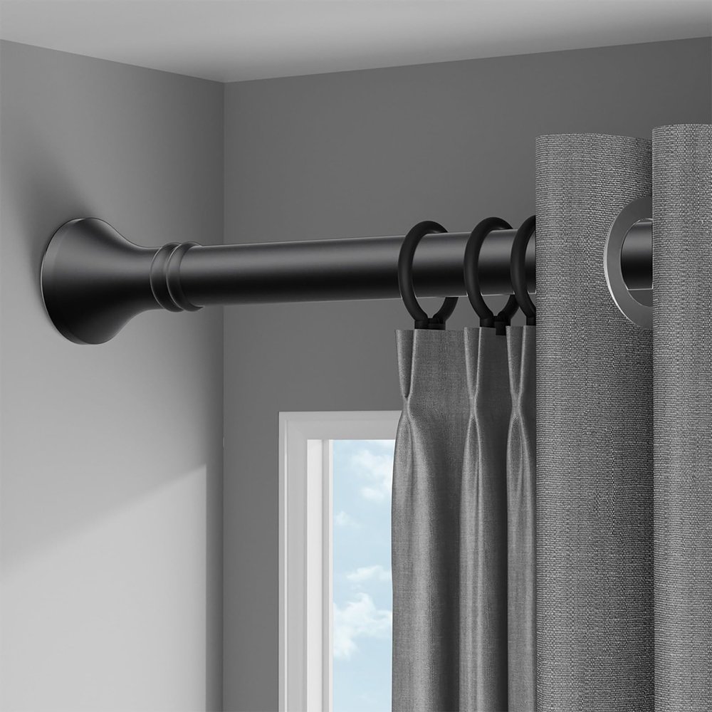 Extendable Tension Curtain Rod, 40–500 cm, No Drilling, 33 mm, Black (410–500 cm)