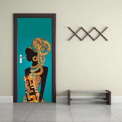 African Woman Door Sticker, Self-Adhesive 3D Door Wallpaper, 90 x 210 cm