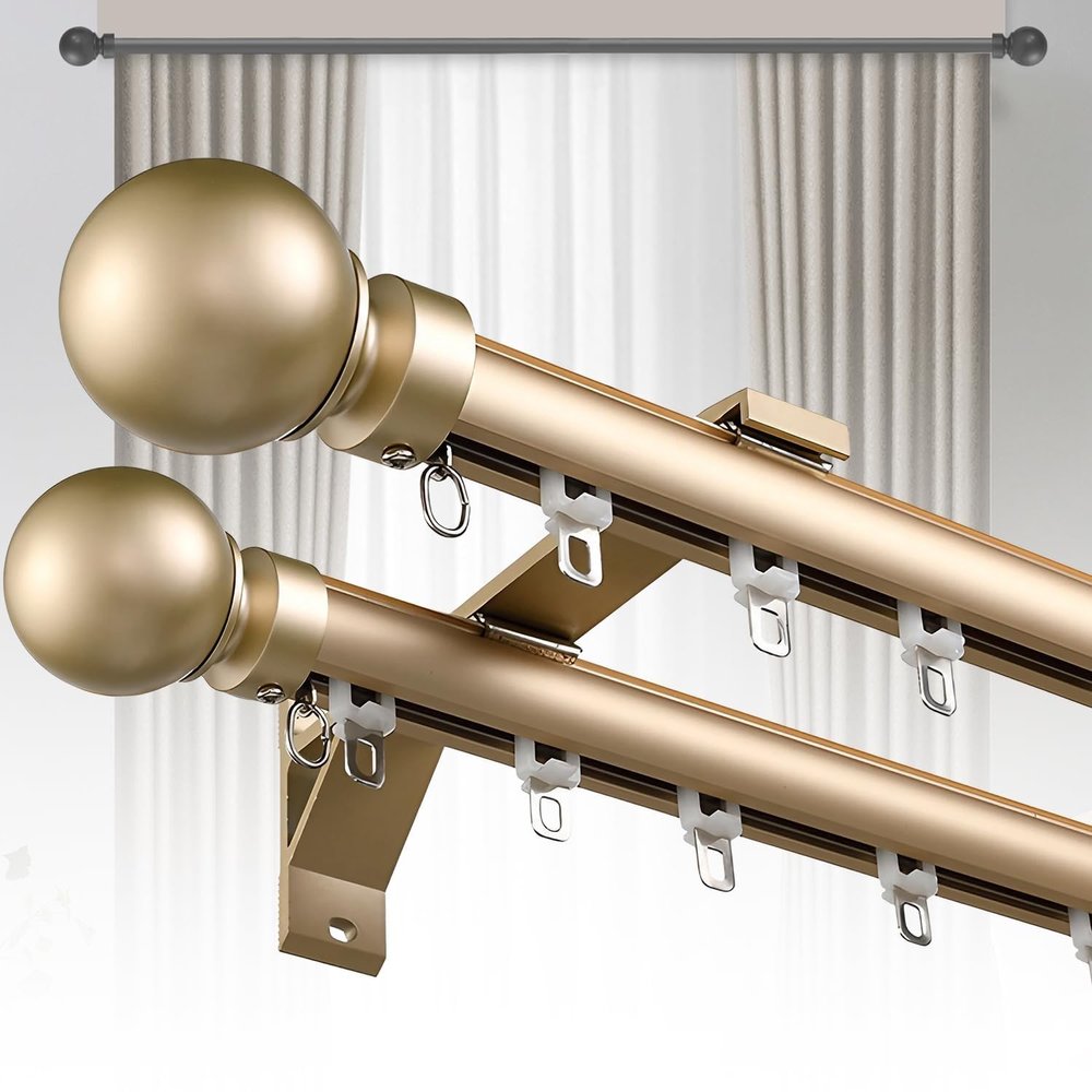 WDFYM Double Curtain Track for Wall Mounting, 1.6 m (5.2 ft)