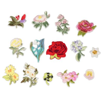 14-Piece Flower Iron-On Patches
