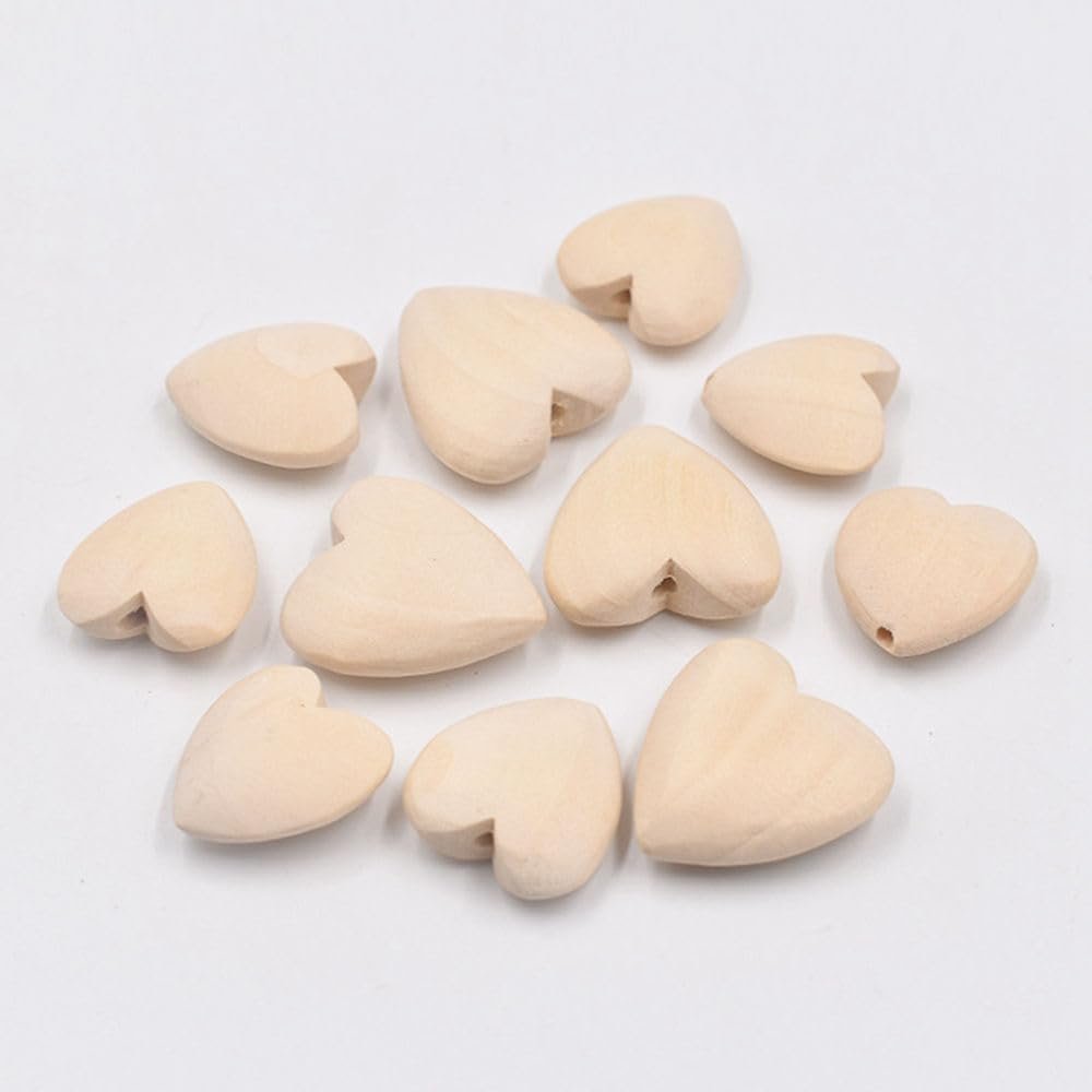 15 Pack Heart-Shaped Natural Wood Beads