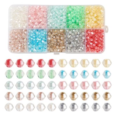 PandaHall Faceted Bicone Glass Beads, 1,420 Pieces, 10 Colors
