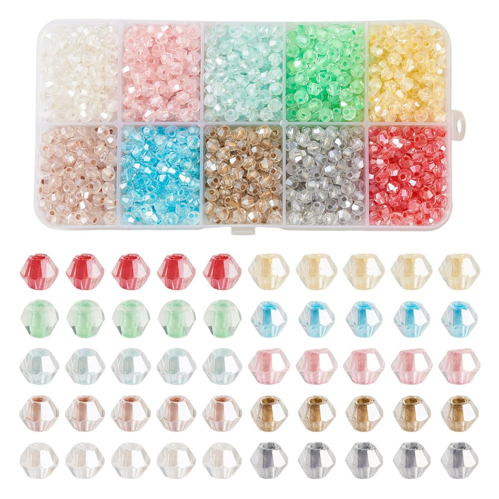 PandaHall Faceted Bicone Glass Beads, 1,420 Pieces, 10 Colors
