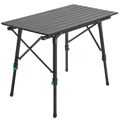 XL Superb Height-Adjustable Folding Camping Table, Aluminum, Black, 90 x 50 cm
