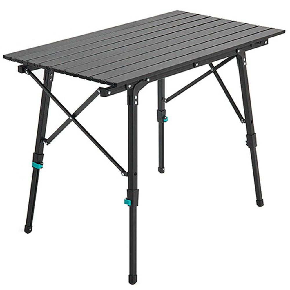 XL Superb Height-Adjustable Folding Camping Table, Aluminum, Black, 90 x 50 cm