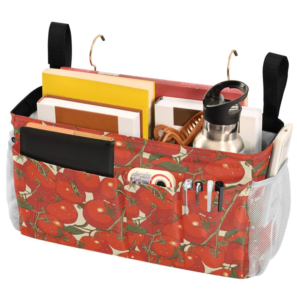 FRODOTGV Bedside Caddy with Pockets, Tomato and Vegetable Print