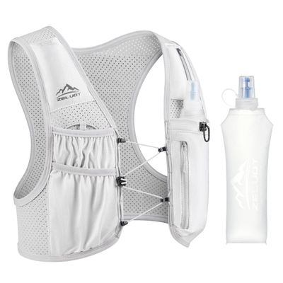 Zelvot Running Vest for Women and Men with 500 mL Soft Flask, U.S. Patent, Gray, M/L