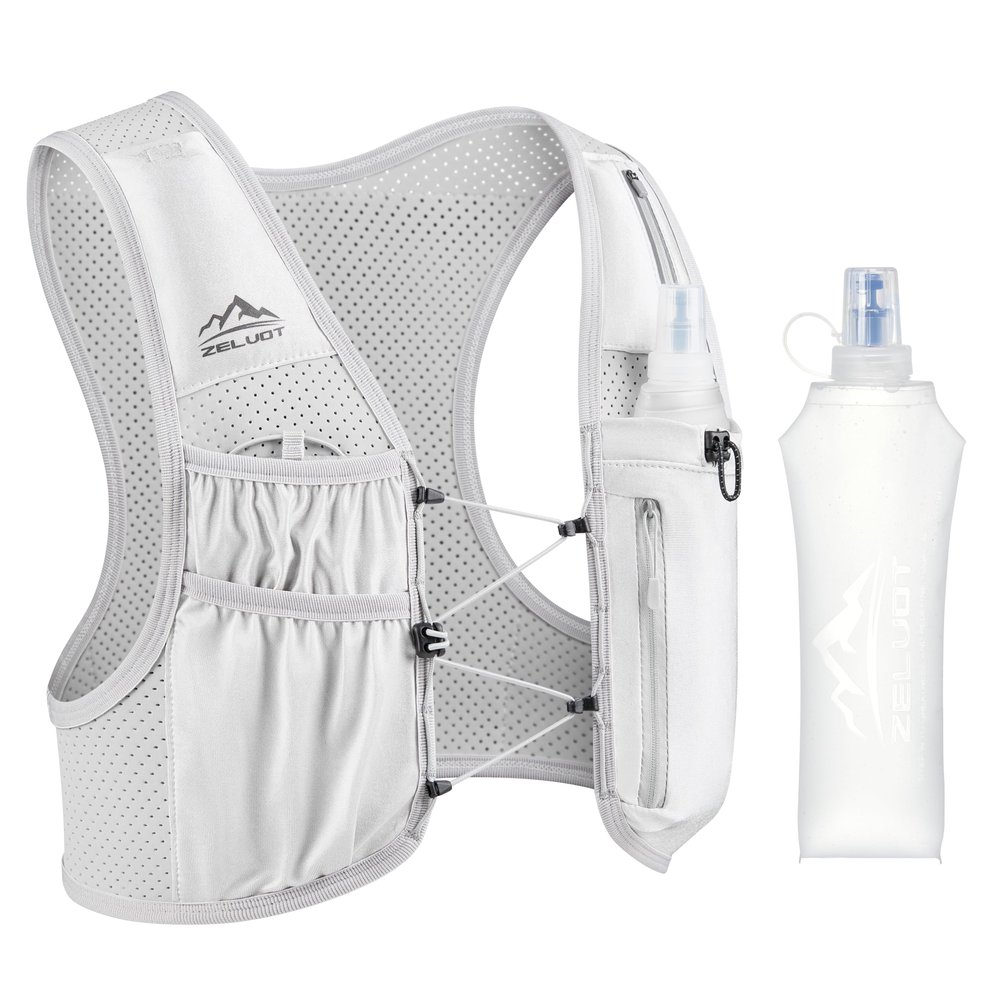 Zelvot Running Vest for Women and Men with 500 mL Soft Flask, U.S. Patent, Gray, M/L
