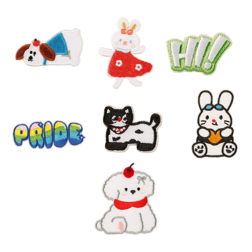 Embroidered Cartoon Animal Patches, Rabbit, 7 Pieces