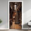 Wooden Staircase Library Door Sticker, Bookshelf Self-Adhesive Door Film, 100 x 200 cm view 2
