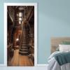 Wooden Staircase Library Door Sticker, Bookshelf Self-Adhesive Door Film, 100 x 200 cm view 3