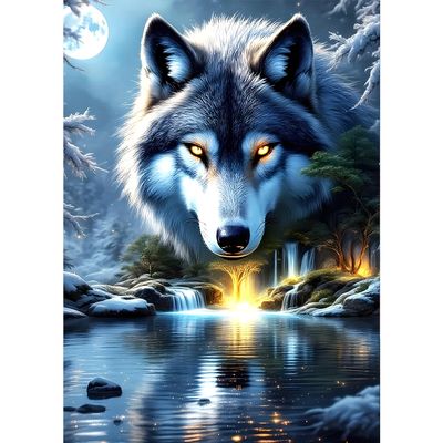 QQYRHN 5D Fantasy Wolf Diamond Painting Kit