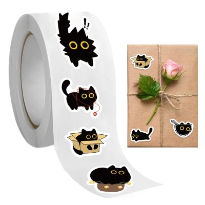 Cat Stickers | Funny Comic Black Kitten Laptop Stickers | 500 Sheets/Roll