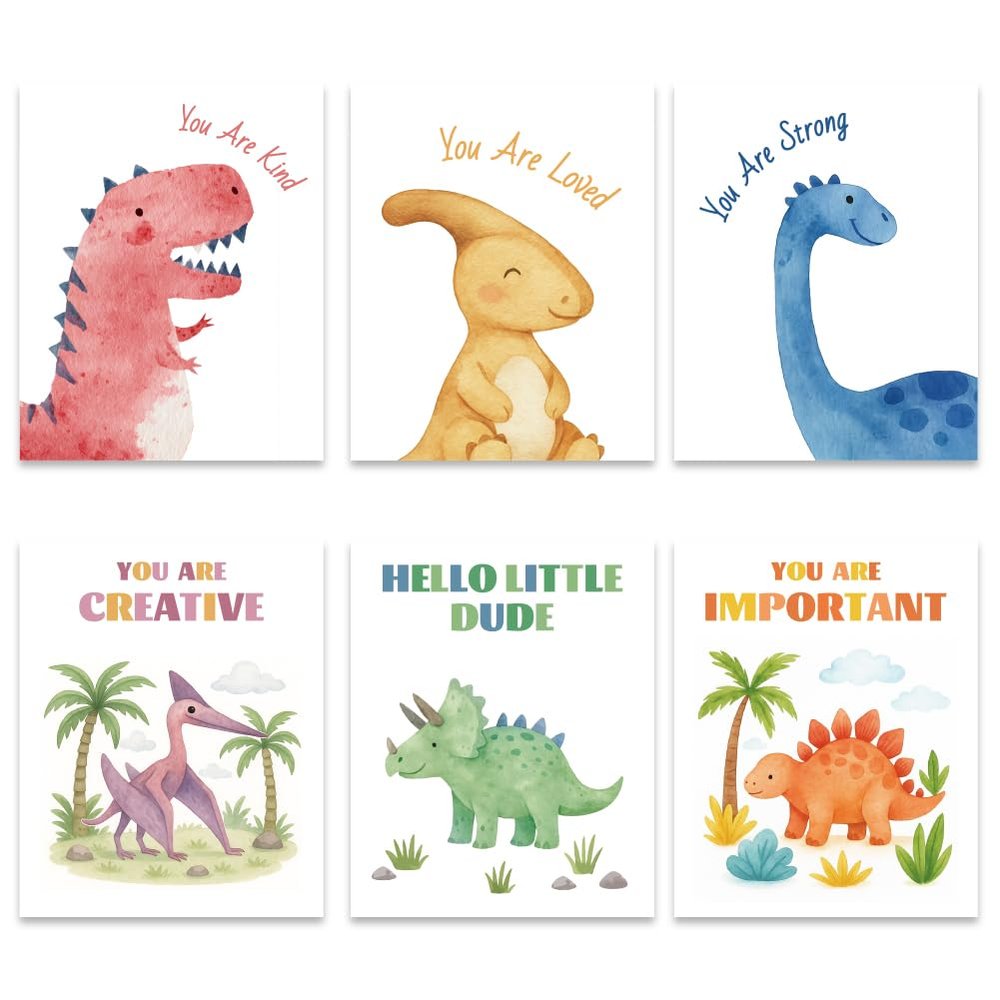GOMAKERER 6-Piece Dinosaur Wall Art Set