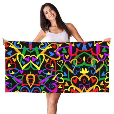 DEXNEL Gay Pride Rainbow Print Beach Towel, Lightweight, Quick-Drying Peach-Skin Velvet