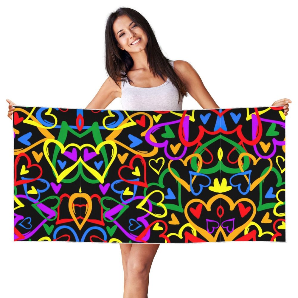 DEXNEL Gay Pride Rainbow Print Beach Towel, Lightweight, Quick-Drying Peach-Skin Velvet