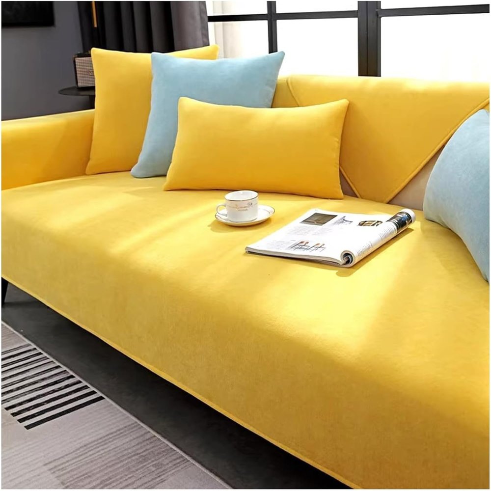 Soft Chenille Sofa Protector, Stain & Pet Protection, Non-Slip, Yellow, 90 x 180 cm