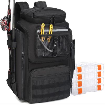 BlesMaller Fishing Backpack with 4 Boxes & Rod Holders, 45L Large Fishing Bag