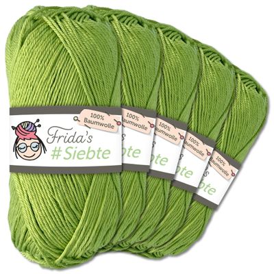 Frida's Wollhaus 5 x 50 g #Siebte Egyptian Cotton Yarn, Apple Green 1237