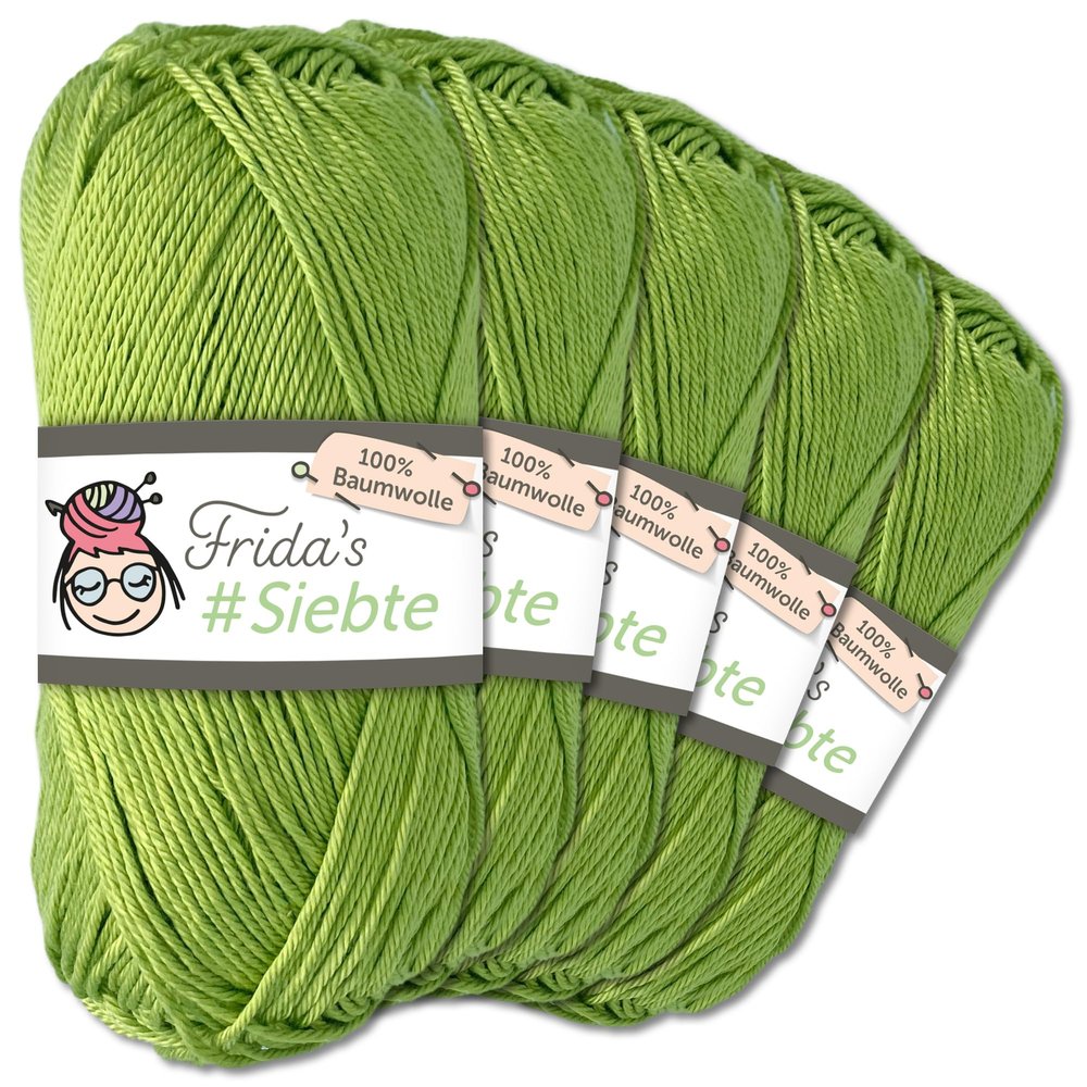 Frida's Wollhaus 5 x 50 g #Siebte Egyptian Cotton Yarn, Apple Green 1237