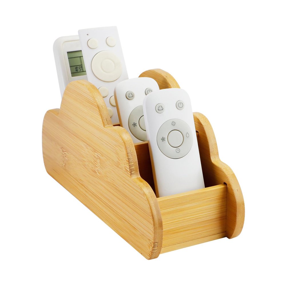 HAOTIAN-X Cloud-Shaped Wooden Remote Control Holder, 4 Compartments, Desk Organizer, 23 x 11 x 8 cm