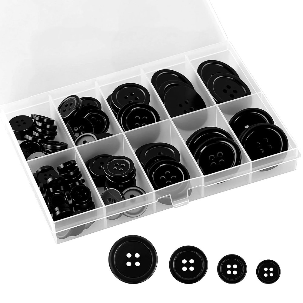100 Black 4-Hole Buttons