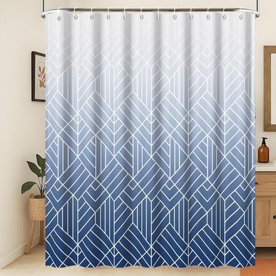 Xiaoterna 200 x 180 cm Abstract Stripe Shower Curtain, White and Blue Gradient