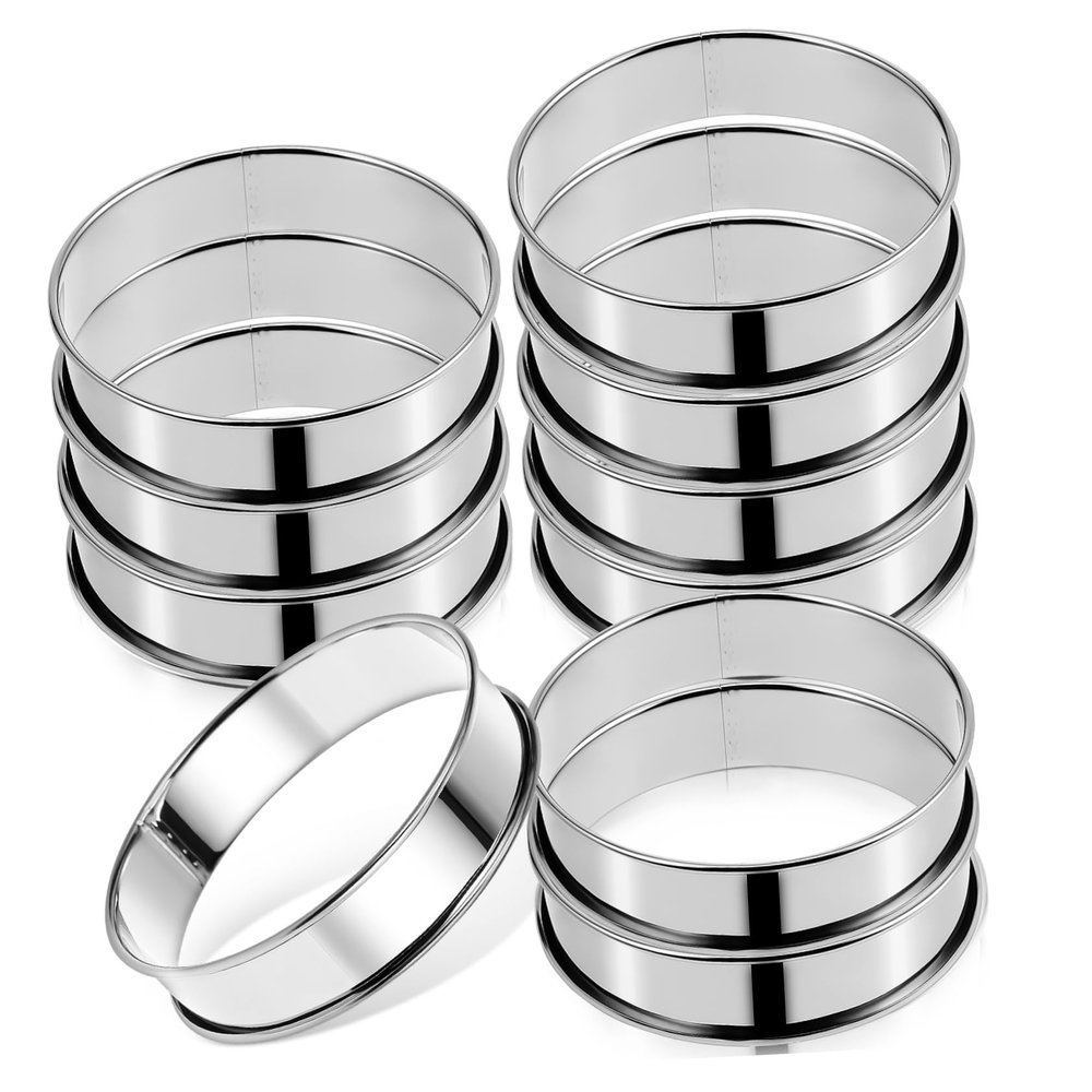VALICLUD 10-Piece Round Stainless Steel Baking Rings, Silver, 10 cm