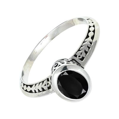 SILVERTROVE Black Onyx Gemstone Silver-Plated Band Ring, Handmade, CRG1146AE12 (Size 58/18.5)