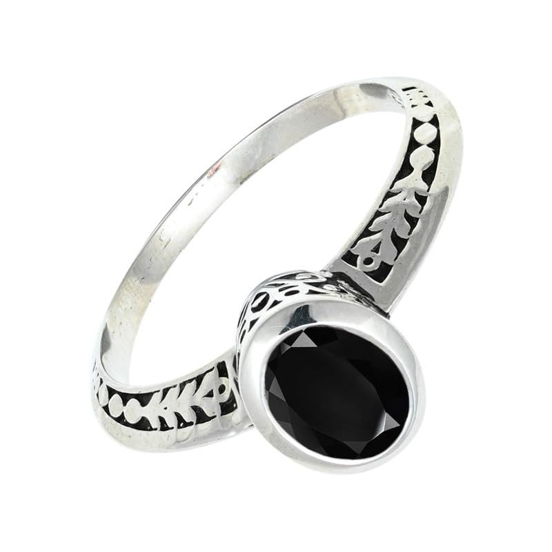 SILVERTROVE Black Onyx Gemstone Silver-Plated Band Ring, Handmade, CRG1146AE12 (Size 58/18.5)