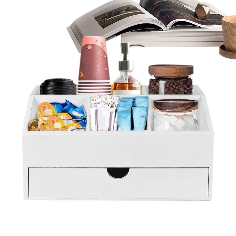 Multi-Purpose Coffee Organizer with Drawer for Home, Restaurant or Hotel
