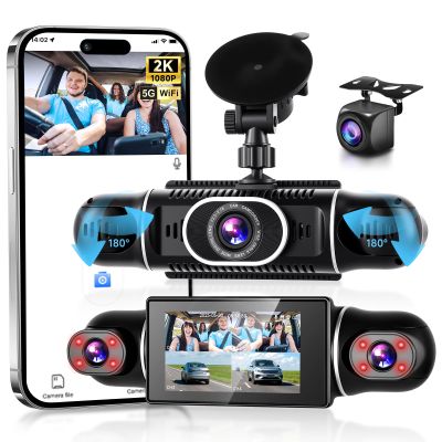 VECHTEL 2K Dash Cam for Cars, Front and Rear, with Wi-Fi, 4-Channel 1080P Car Camera, 3-Inch IPS Screen, 24H Parking Monitoring, Night Vision, G-Sensor, 360-Degree Protection, Supports up to 128 GB