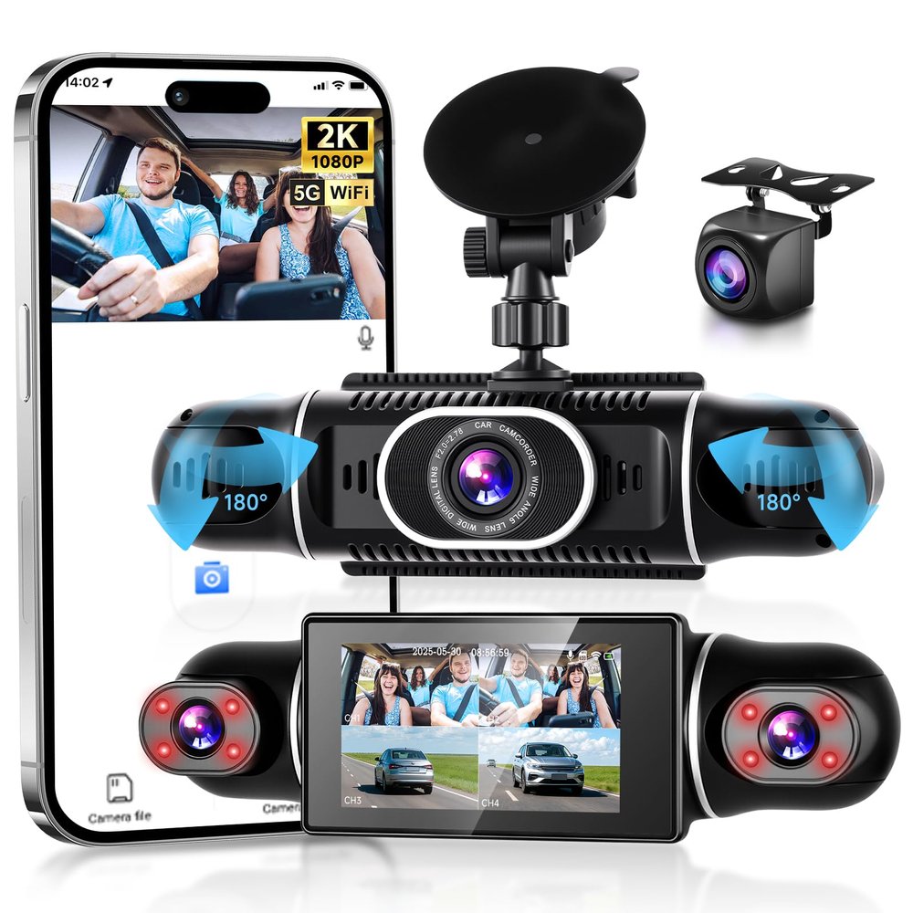 VECHTEL 2K Dash Cam for Cars, Front and Rear, with Wi-Fi, 4-Channel 1080P Car Camera, 3-Inch IPS Screen, 24H Parking Monitoring, Night Vision, G-Sensor, 360-Degree Protection, Supports up to 128 GB