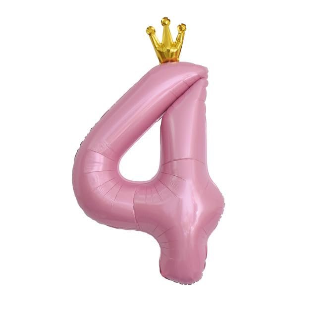 Sanu Belle Number Balloon 4 Pink with Crown 40 Inch