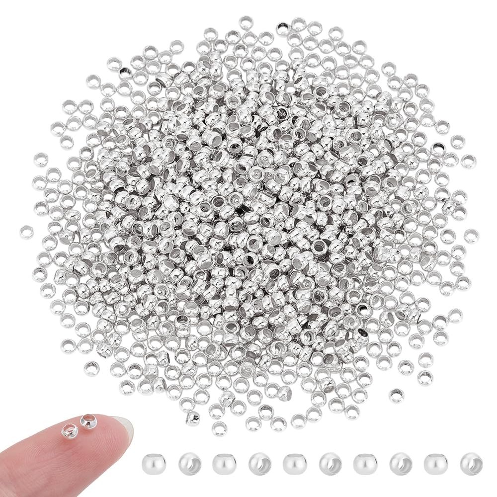 UNICRAFTALE 1000pcs Round Crimp Beads Silver Rondelle Spacers