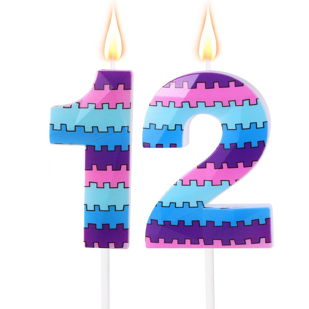 Video Game Birthday Candle, Purple-Blue Number 12