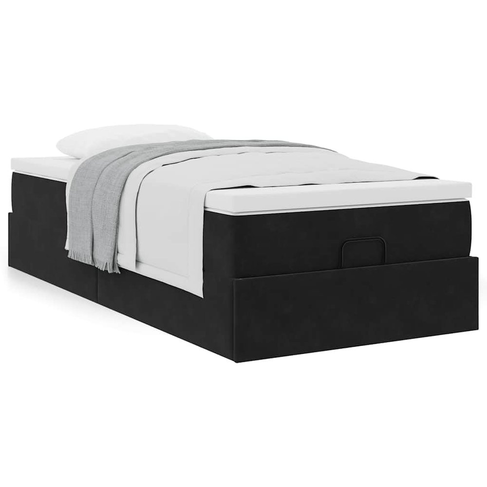 IKAYAA Box Spring Bed 100 x 200 cm with Mattress and Storage, Black