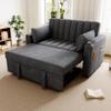 Merax 2-Seater Sofa Bed with Adjustable Backrest, Cup Holders and Side Pockets, Gray Cotton Fabric view 1