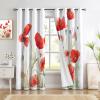 GDJSMIN Blackout Curtains, Pastoral Style, Thermal Curtains with Watercolor Wild Poppies, Noise Reduction, 175 x 140 cm, Red, Set of 2 view 2