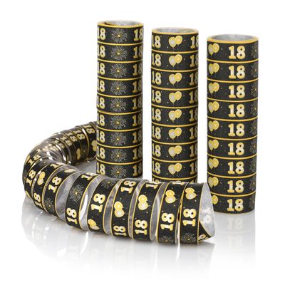 FunX Birthday Streamers 18th Birthday 3-Pack - Gold Black Party Decor