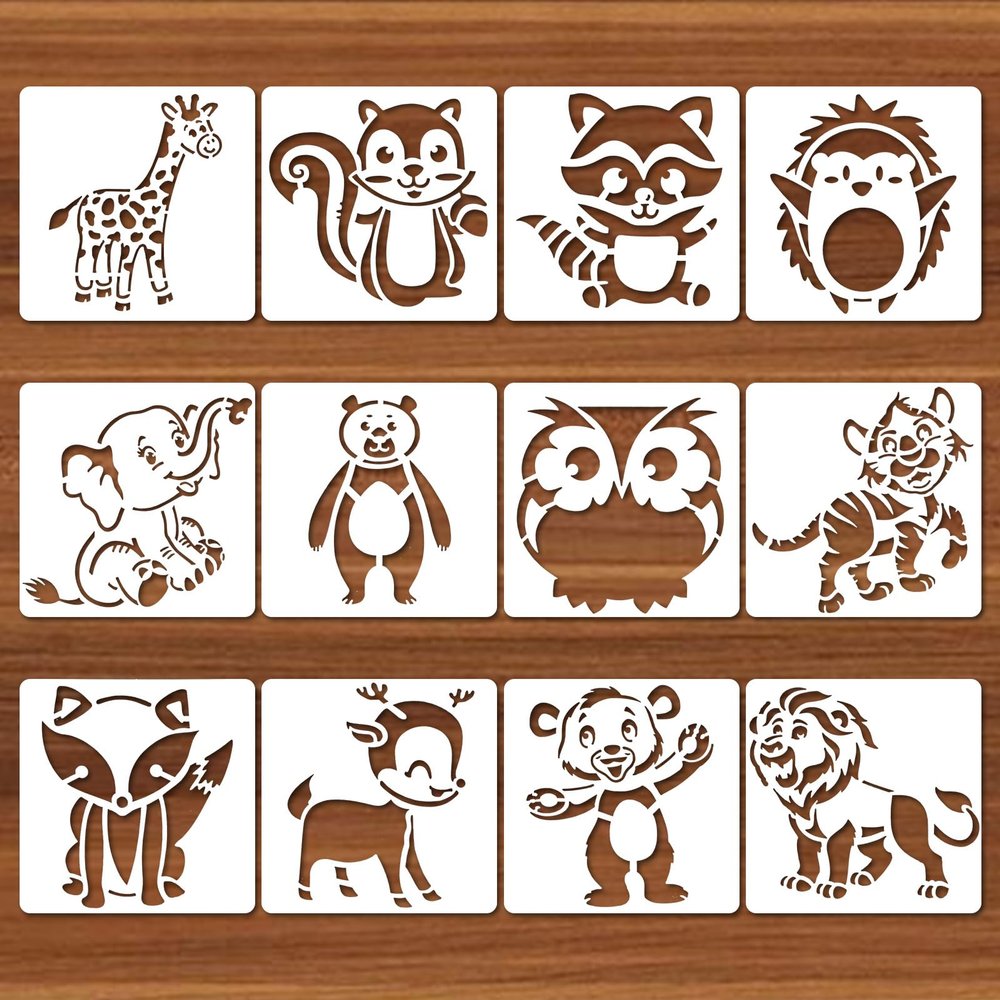 Ymapinc 12-Piece Cute Animal Painting Stencils