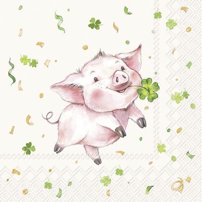 20 Lucky Pig Napkins with Clover for Table Decoration