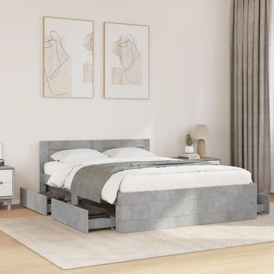 Emmtore Bed Frame with Headboard and Storage, Concrete Gray, 120 x 190 cm