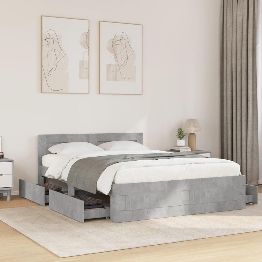 Emmtore Bed Frame with Headboard and Storage, Concrete Gray, 120 x 190 cm