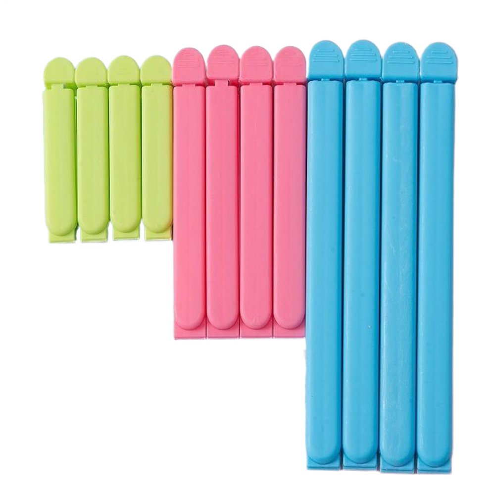 Food Clip Freshness Seal Clips | Colorful Bag Sealing Clip Set | 12 Reusable Snack Closures in Various Sizes | Airtight Closure Clips for Kitchen Bags
