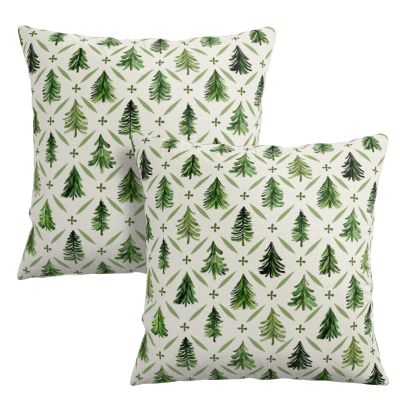 Wnoesat Christmas Tree Pillow Covers, 18 x 18 in, Sage Green Farmhouse Print, 2-Pack
