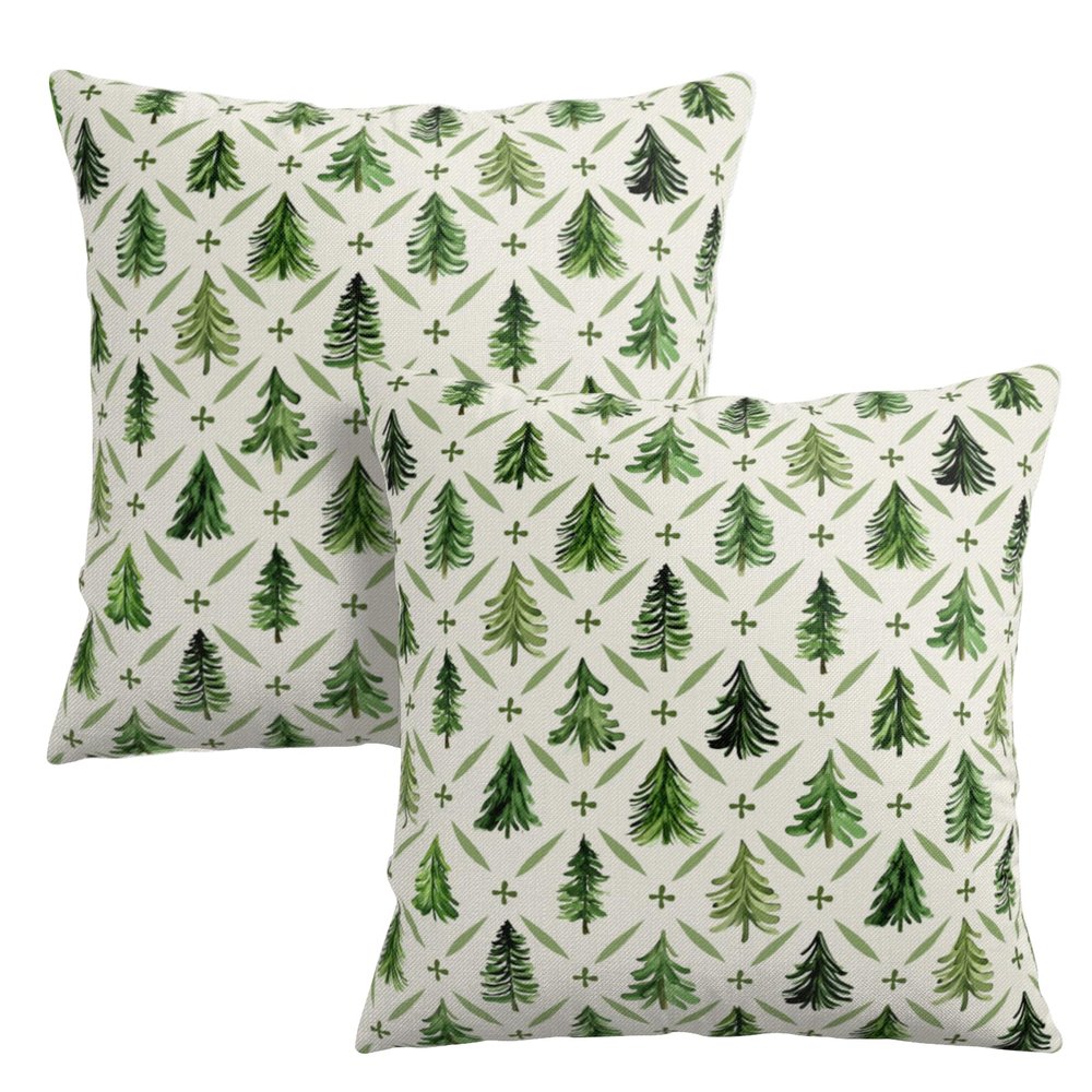 Wnoesat Christmas Tree Pillow Covers, 18 x 18 in, Sage Green Farmhouse Print, 2-Pack