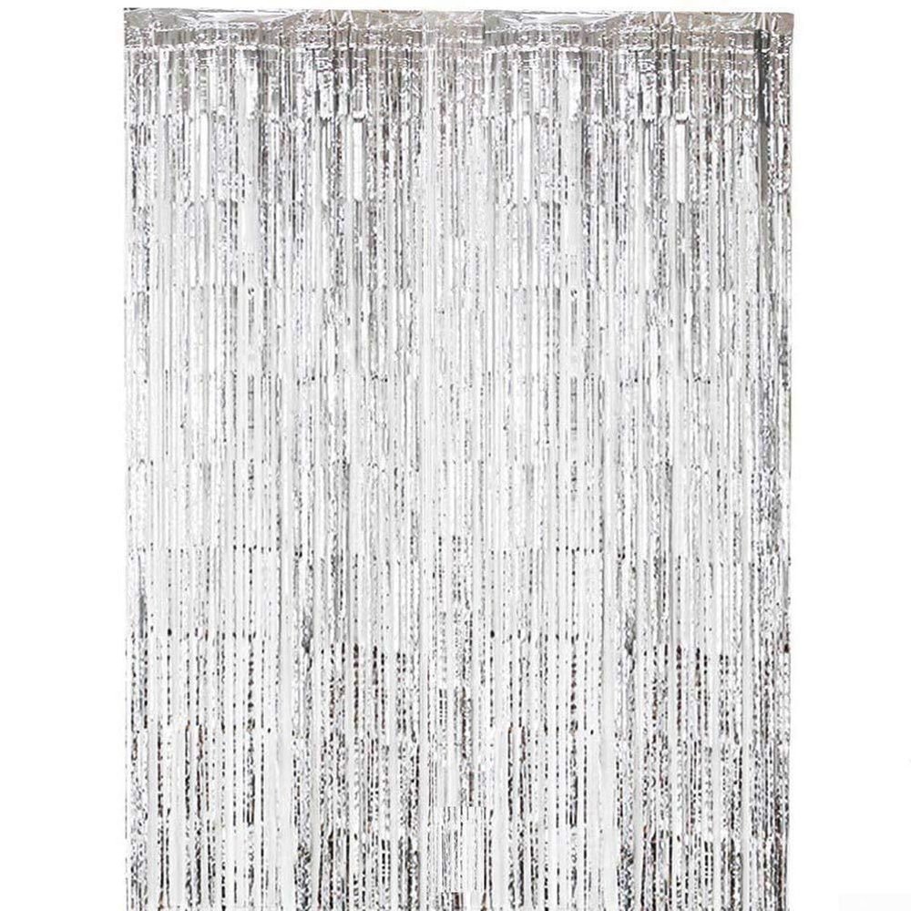 Thick Rain Silk Curtain, 1 x 2 m, for DIY Photo Booth Background and Party Decoration (Silver)