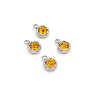 Vintageparts Birthstone Pendant with Orange Rhinestone - 4 Pieces